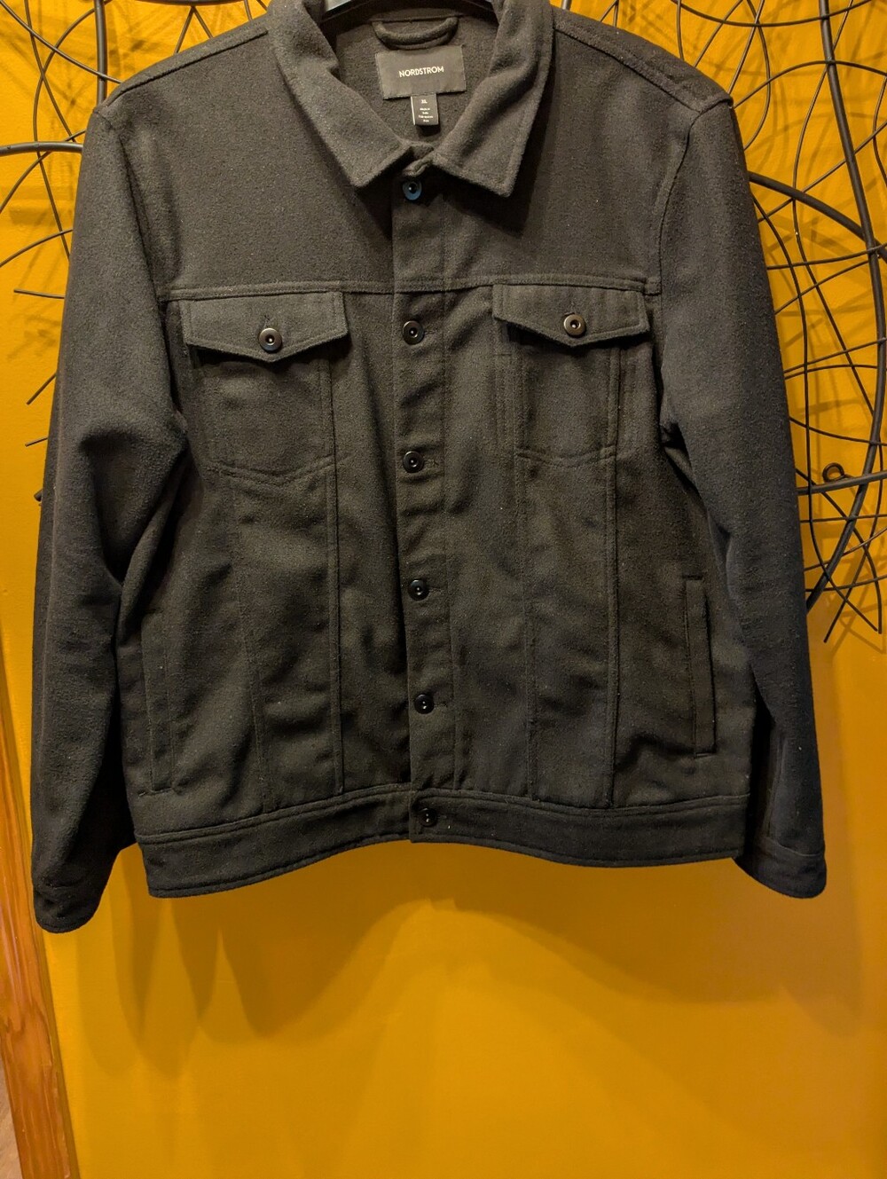 Nordstrom Men Black Wool Blend Trucker Jacket Size XL Fleece Shirt Jacket Shacke